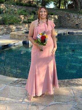 Blush Pink One-Shoulder Floor-Length Dress